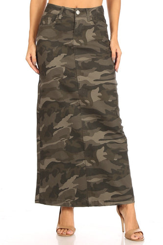 Camilla Long Modest Camo Stretch Twill Skirt