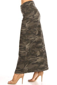 Camilla Long Modest Camo Stretch Twill Skirt