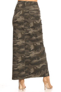 Camilla Long Modest Camo Stretch Twill Skirt